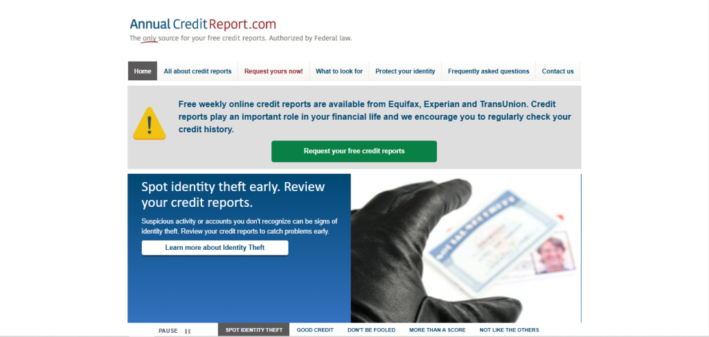 Homepage of Official Website of AnnualCreditReport