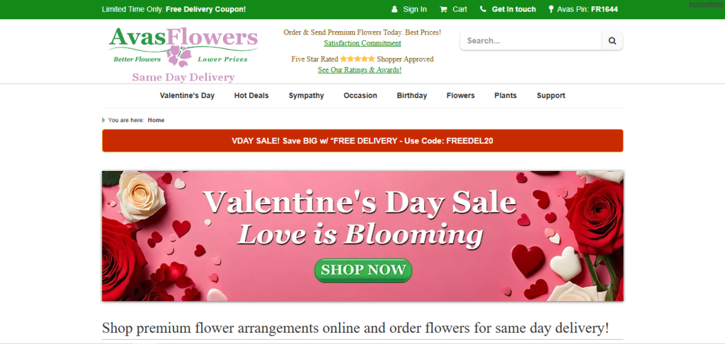 Homepage of Official Website of Avas Flowers